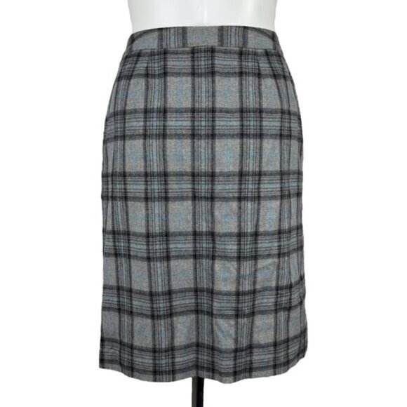 BROOKS BROTHERS Wool Plaid Button Front Wrap Skirt Sz 2 STRETCH PETITE - Picture 2 of 6